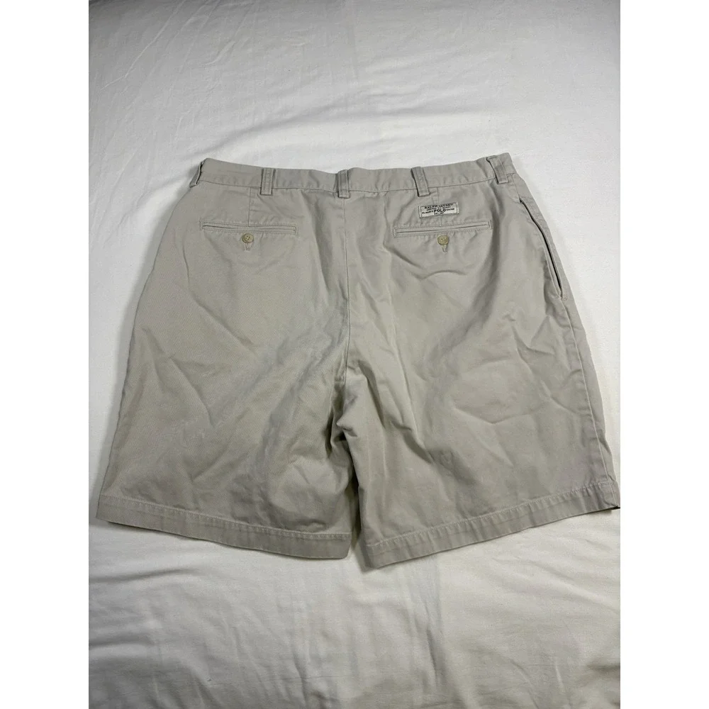 Vintage Polo Ralph Lauren Tyler Short Pleated Chino Shorts Khaki Mens Size 36